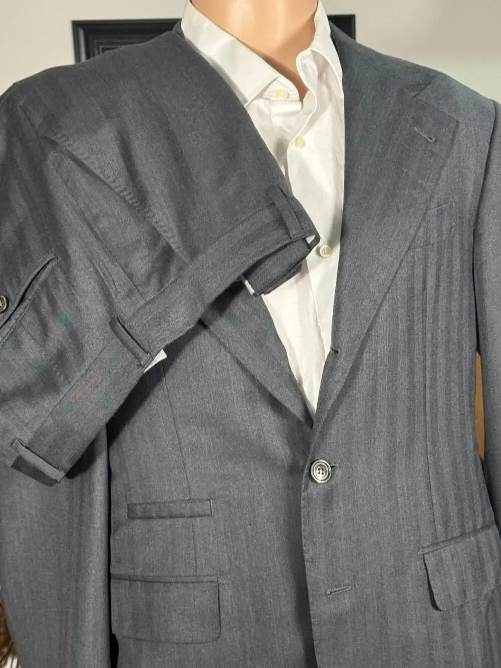 Brunello Cucinelli Charcoal Gray Herringbone 2 piece Suit 50EU 40R 34x28